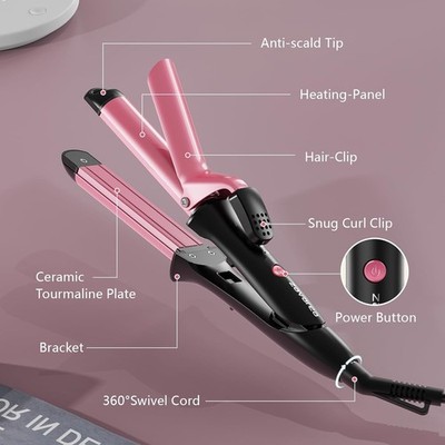 2-in-1 Hair Straightener and Curler | Dual Voltage Flat Iron for Travel | 3 Heat
