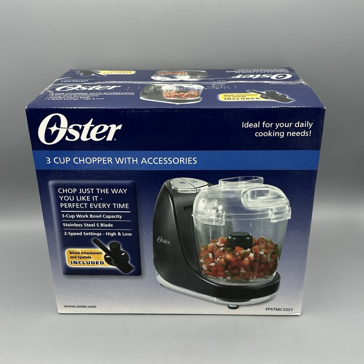 Oster FPSTMC3321 3-Cup Mini Chopper with Whisk Black for sale