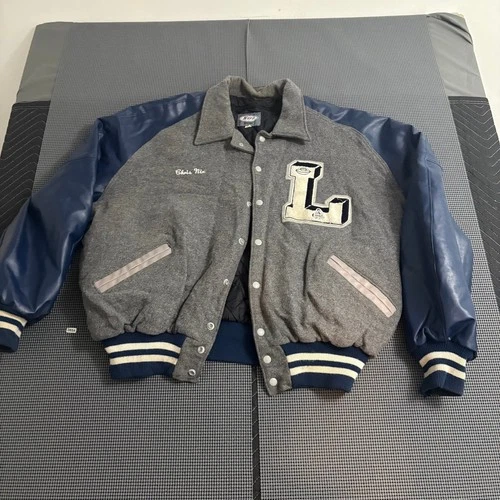 NEFF Mens Gray Navy Varsity Letterman Jacket 4XL Football Patch Chris Nix - product listing photo