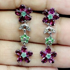 925 Sterling Silver Earrings Oval Rhodolite Garnet 4x3mm Emerald Gemstone