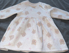 F&F Baby Girls Cream Bear Animal Print Long Sleeve Fit & Flare Dress 6-9M