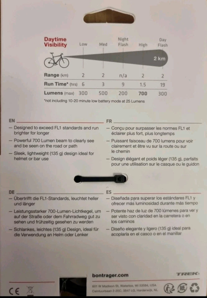 BONTRAGER ION COMP 700 LUMENS NIB R FRONT BIKE LIGHT 553815  - Image 4 of 4