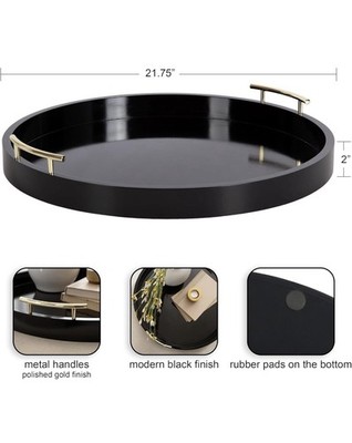 Kate & Laurel Lipton Modern Round Ottoman Tray, 22'' Black & Gold, Coffee Table