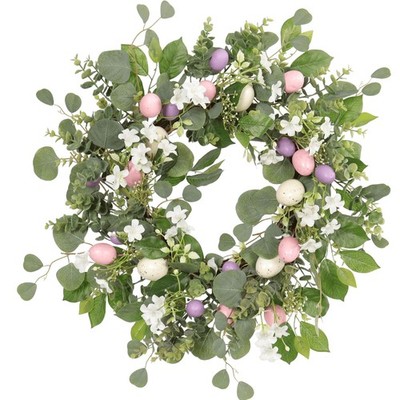 22 Inch Easter Wreath for Front Door, Spring Eucalyptus Wreath with Pastel Sp...