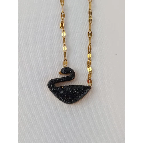 GUCCI Collana in acciaio inox tono oro cigno nero nuova