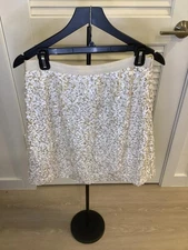 Club Monaco Cream Gold White Beaded Sequin Short Skirt Party Holiday Sparkle NYE