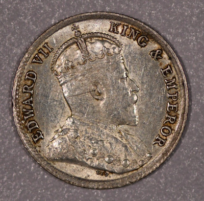1902 Ceylon ''Edward VII'' Ten-Cents Silver Coin, Very Fine