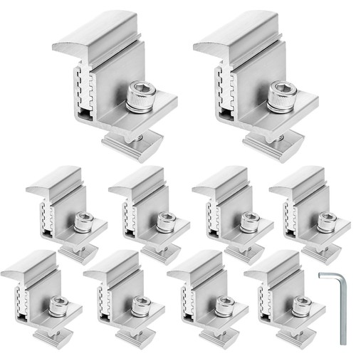 10 Pack Solar Panel End Clamps 35-50mm Adjustable, Aluminum Z Bracket for Sol...