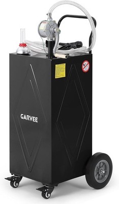 35 Gal Portable Fuel Caddy Manual Rotary Pump Steel Transfer Tank 4 Wheels Black