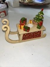 Villeroy & Boch Christmas Sleigh Candleholder Tree & Presents 4.25”Hx6.5”Lx2.5”W