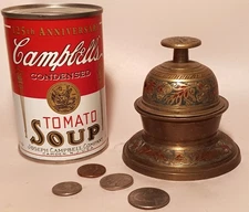 CLAW BELL STAND vtg india brass temple gong red green enamel floral design  asia