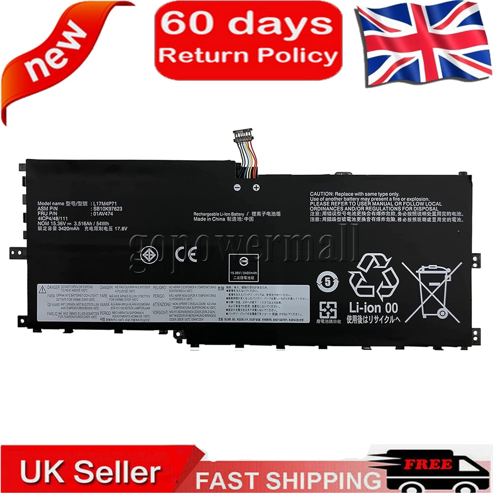 4Cell L17C4P71 L17M4P71 Battery for Lenovo ThinkPad X1 Yoga 3rd Gen 2018 01AV499