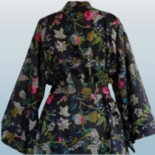 Indischer handgefertigter Damen Morgenmantel Paradise Print langer... - Bild 4 von 4