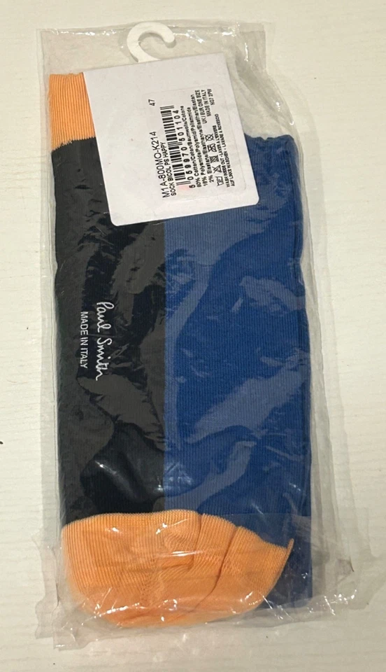 PAUL SMITH Hombres Bicol Dos Tonos Happy Calcetines Naranja y Azul Algodón - NUEVO Foto 4 de 4