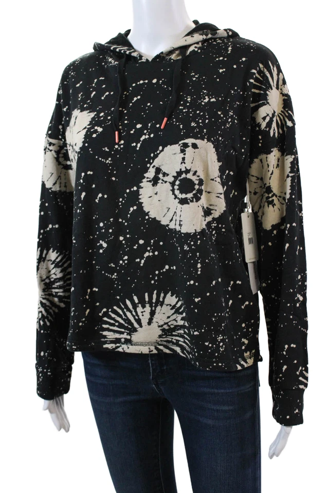 PJ Salvage Mujer Algodón Abstracto Manga Larga Pullover Sudadera con Capucha Negro Talla XS Foto 2 de 4