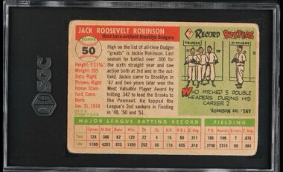 Jackie Robinson 1955 Topps #50 SGC 1 gran atractivo visual y centrado Foto 2 de 2