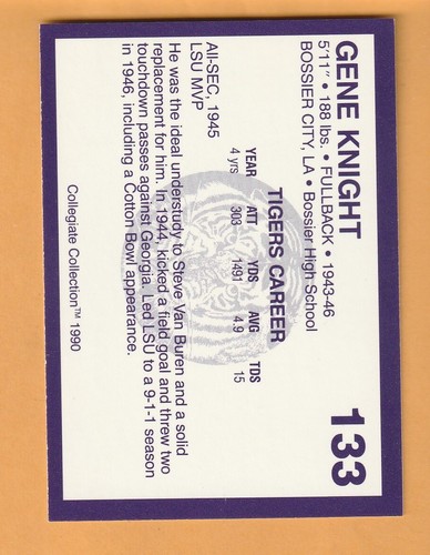 Gene Knight LSU Tigers 1990 Card #133 Bossier City Louisiana 5Y - Picture 2 of 2