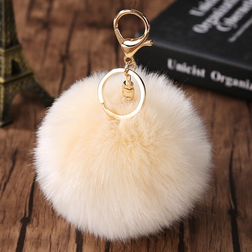1PC Soft Fluffy Rabbit Fur Ball 10 CM Key Chain Pompom Handbag Car Key Ring - Picture 13 of 32