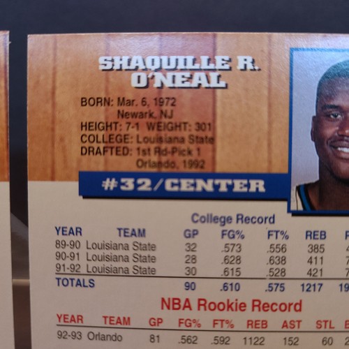 1992-93 NBA Hoops Shaquille O'Neal No Number Error Rookie Card RC Magic, HOF - 第 4/4 張圖片