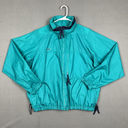 Vintage Columbia Jacke Herren Large grün türkis Windbreaker radiale Ärmel durchgehender Reißverschluss