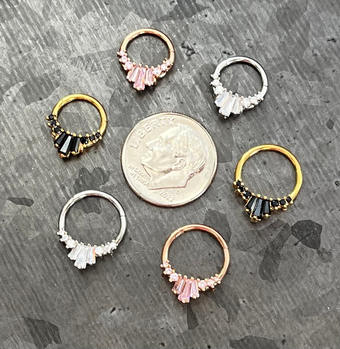 1pc Three Baguette Gems Fan Hinged Segment Ring 16g Septum Helix