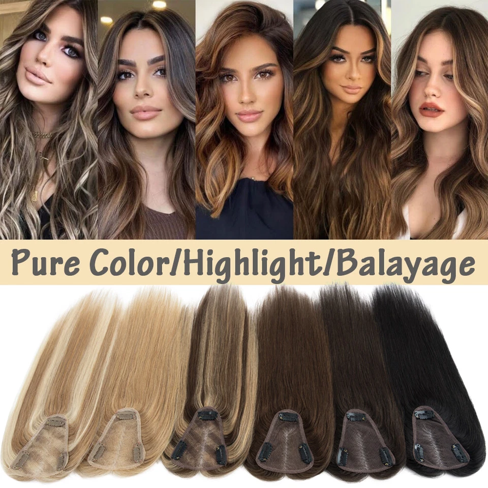 Clip en Pieza de Pelo 100% Remy Cabello Humano Real Parte Lateral Pieza de Cabello Ombre EE. UU. Foto 3 de 4