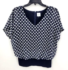 Cabi Top Womens Small Blue White Parade Elephant Print Lined Trendy Novelty
