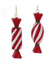 Set of 2 Red  White PEPPERMINT CANDY Christmas Ornaments by Kurt Adler