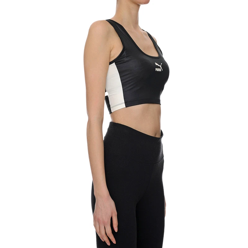 PUMA | Womens Black Tight Fit T7 Cropped Gym Top Sleeveless Sports Vest | XS