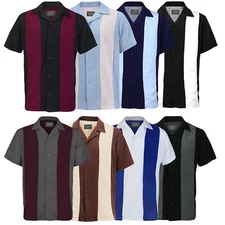 Men's Classic Two Tone Casual Guayabera Bowling Button Up Dress Shirt