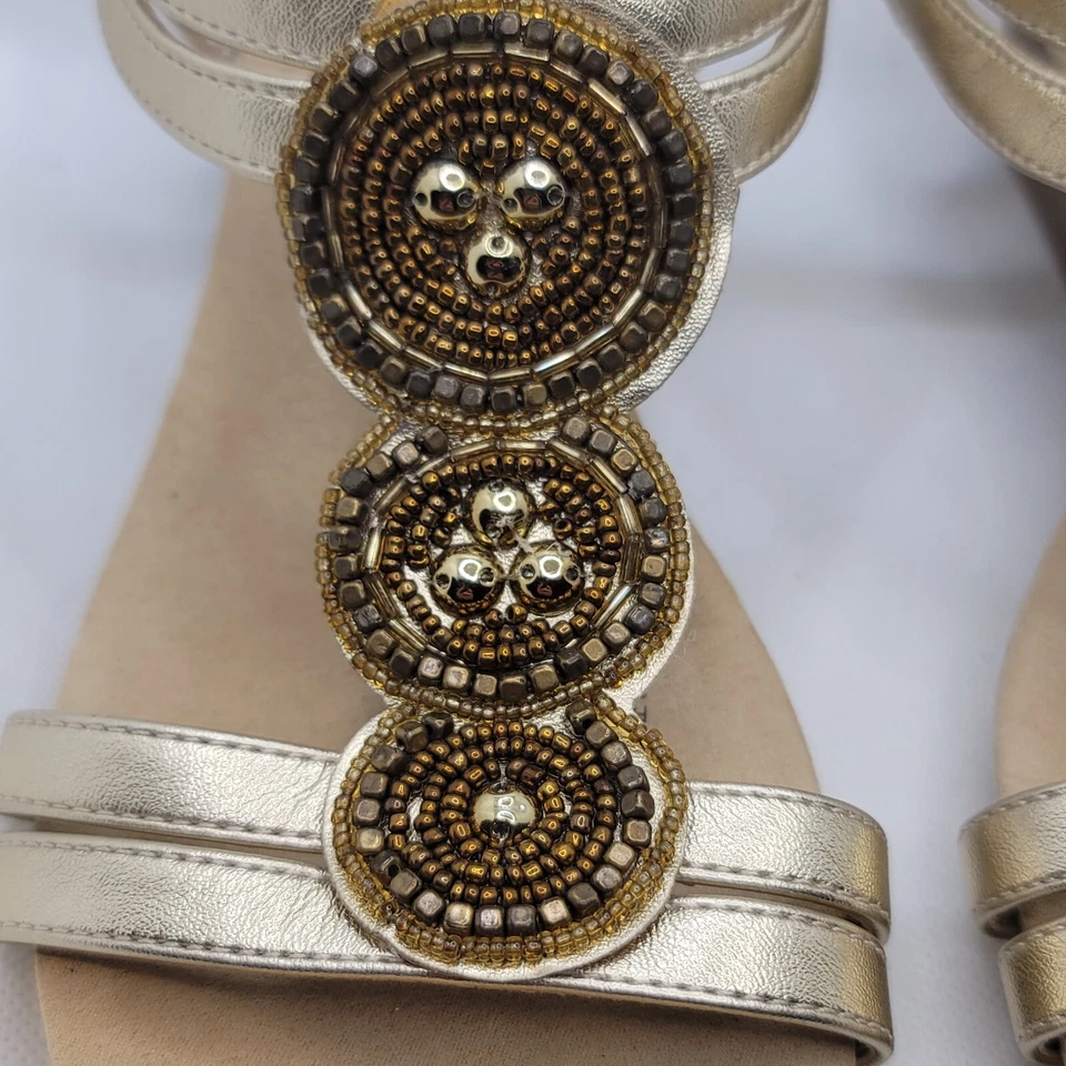 Sandalia Mujer Talla 6.5 Beige Cuero Cuña Egipcia Cleopatra Foto 4 de 4