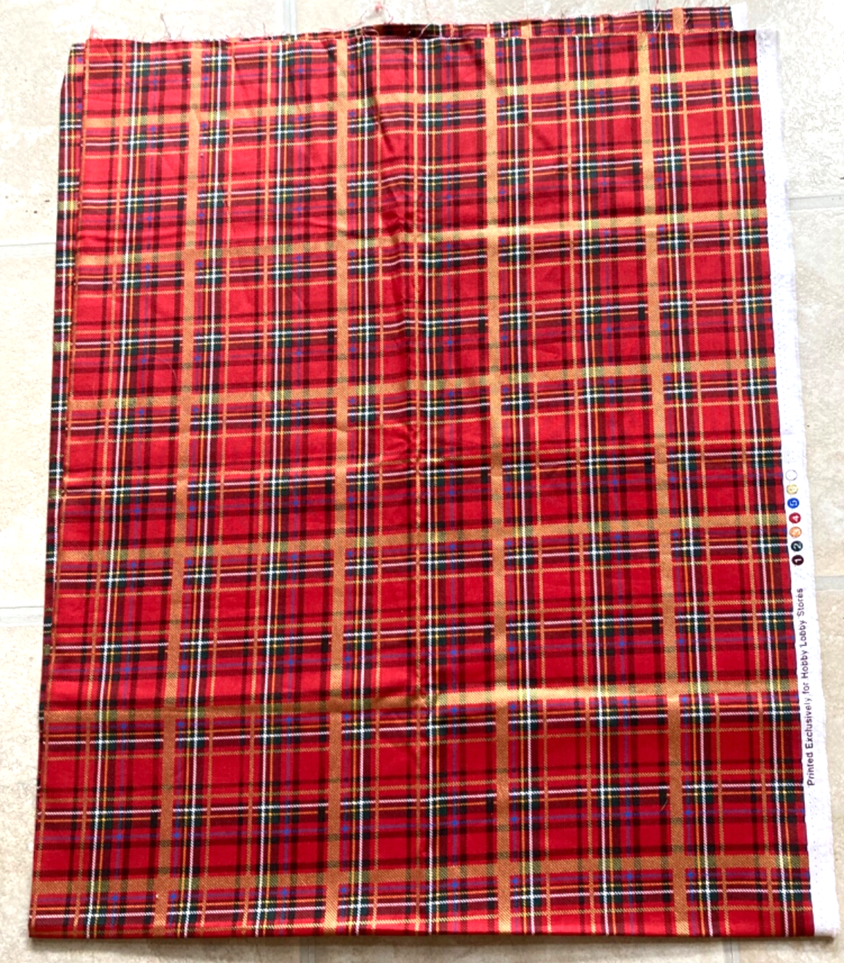 Red Tartan Gold Lightweight Cotton Fabric for Quilting and Crafts 38x44