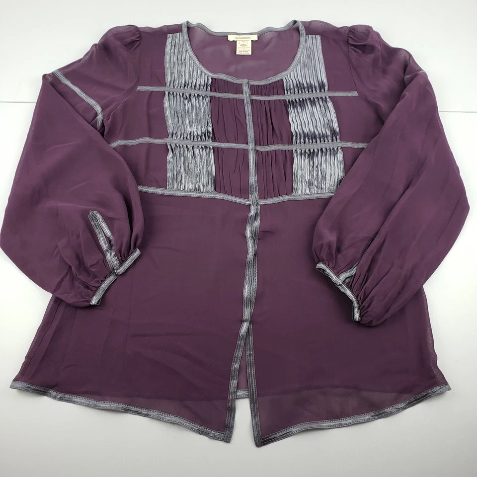Sundance чистый шелк блузка женщин средний фиолетовый кружева акценты кнопка Топ