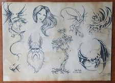 1989 VINTAGE Jack Rudy Traditional Tattoo Flash Sheet Tattooland Biker Fantasy B