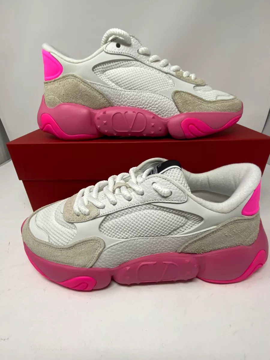 Valentino Garavani Bubbleback Mesh &amp; Suede Chunky Sneakers White Fuchsia 9 42 | eBay