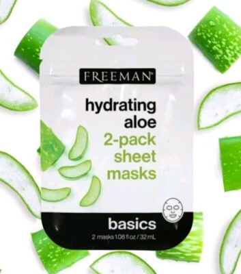   FREEMAN   (2-PACK)  HYDRATING ALOE  Sheet masks Infused With  Aloe Vera. 