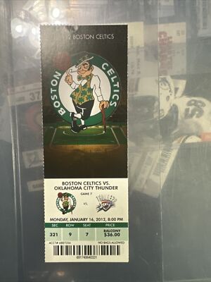 2012 Boston Celtics Vs Oklahoma City Thunder Ticket. 1/16/12 | eBay