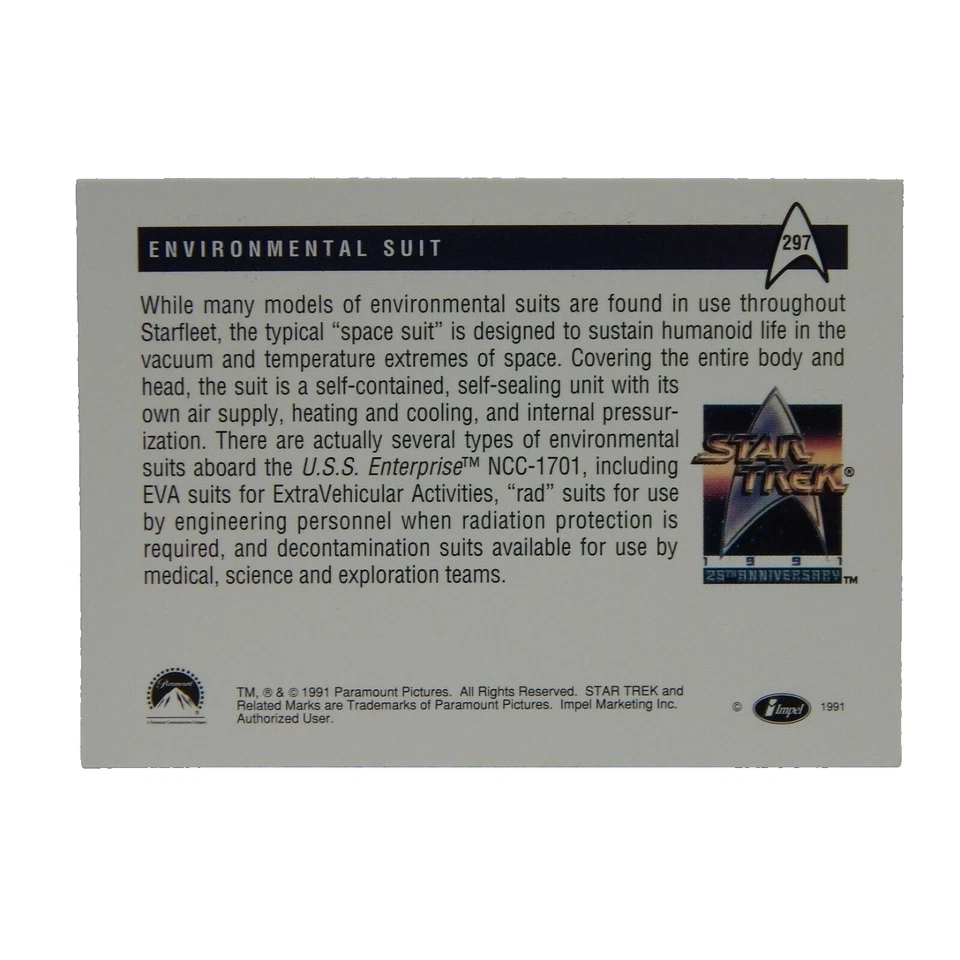 STAR TREK ENVIRONMENTAL SUIT TRADING CARD #297 - Image 2 of 2