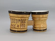 Vintage Wooden Bongos Wood Congo Drums Cozumel Mexico 10.75"