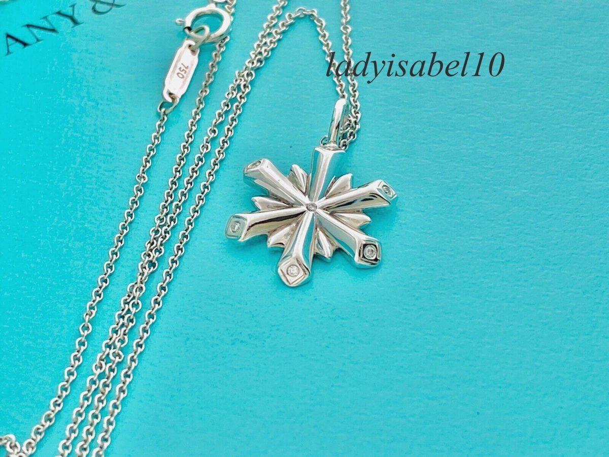 Auth. Tiffany & Co. 18k White Gold Diamond Snowflake Pendant
