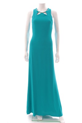 Roberto Cavalli Cut-Out Neck Sleeveless Stretch-Crepe Gown / Turquoise Blue