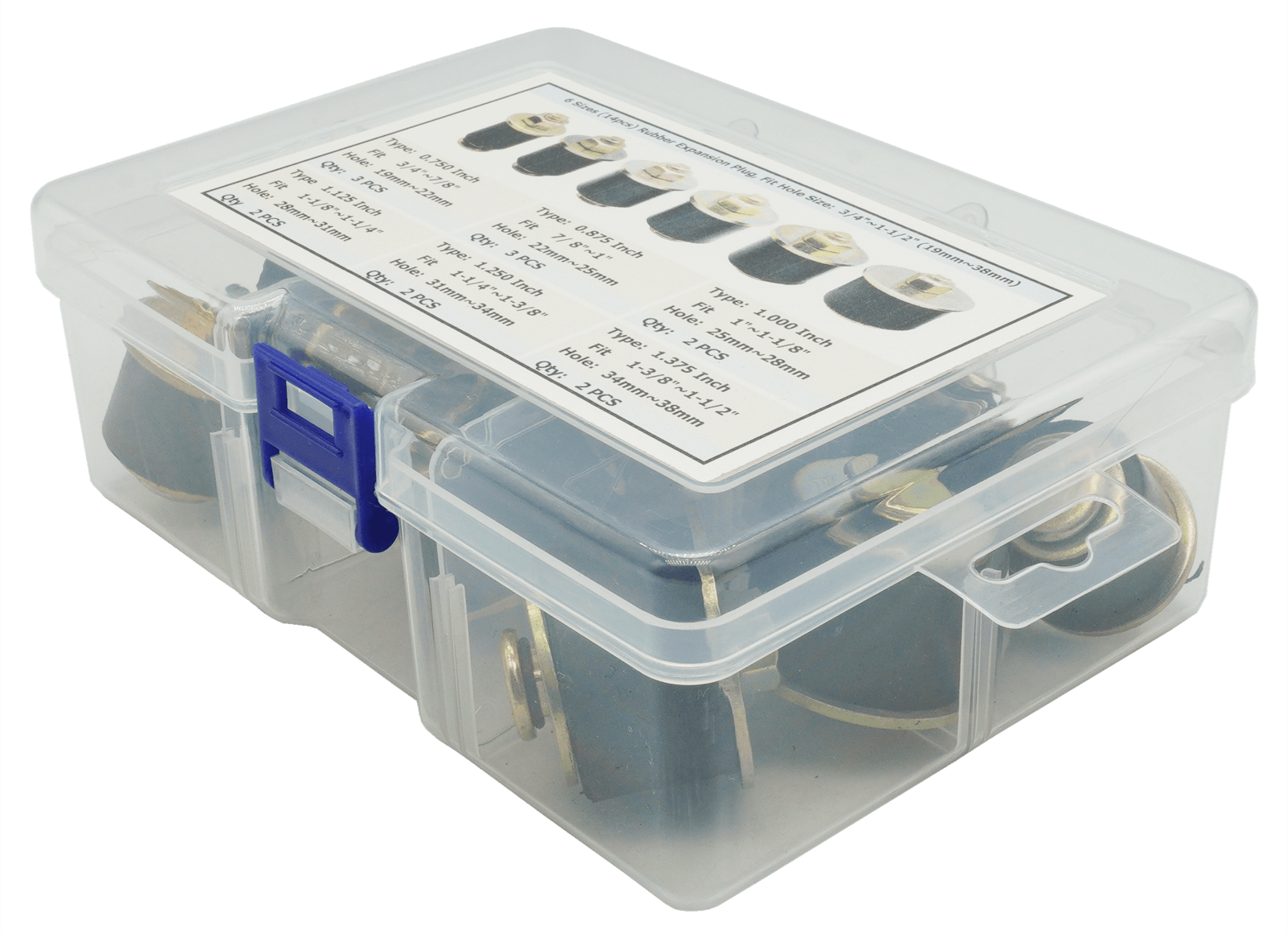 6 Sizes (14pcs) Rubber Expansion Plug, Freeze Plug Fit Hole Size 3/4