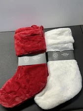 NEW MARTHA STEWART Faux Fur Red & White Christmas Holiday Stocking 22" Set of 6