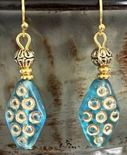 Aqua Blue Sea Glass and Gold Earrings. Boho Chic. Ocean. Beach.
