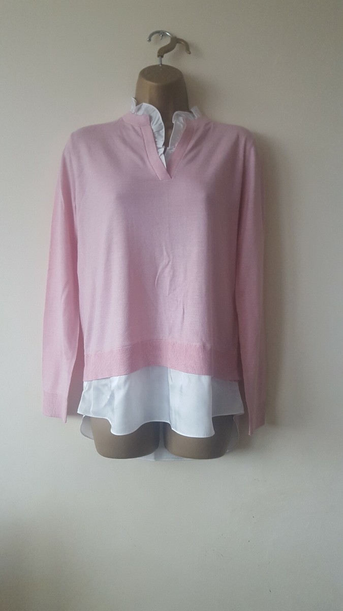 Ted Baker V Neck Mock Layer Jumper and Blouse in Navy Ilinaa Size