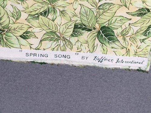 "Spring Song" By Hoffman Leaf Print Cotton Fabric 1/2 yard x 44" Green & Beige - Picture 4 of 5