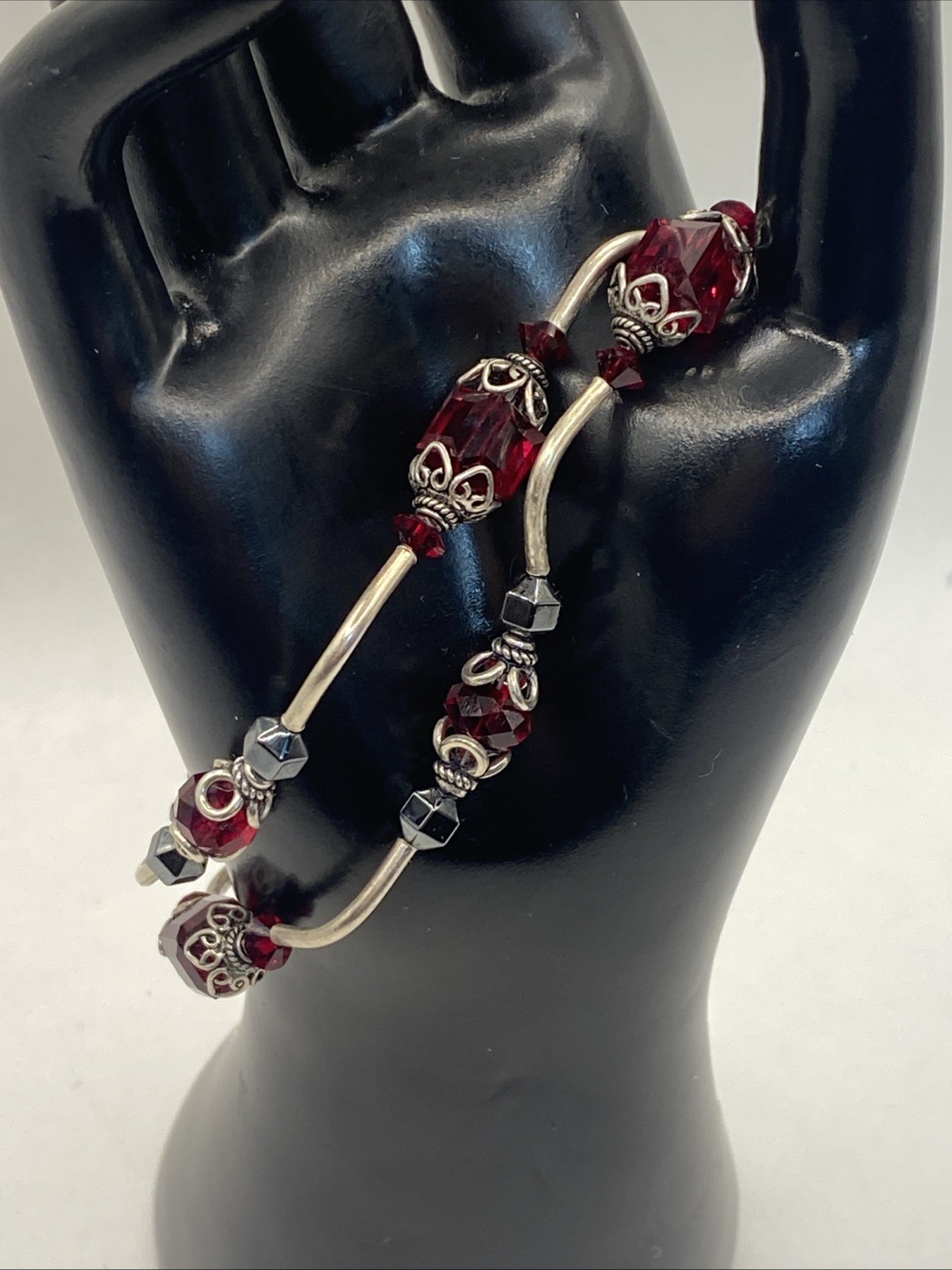 Bracelet, 925 Sterling Silver with Ruby Crystal C… - image 3