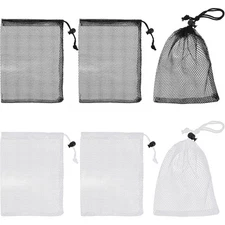 Small Mesh Drawstring Bags 6PCS 7.87x5.9 Inch Nylon Net Storage Bags with Cord