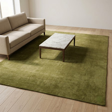 Hand Tufted Olive Green Wool Area Rug Modern Solid Minimalist Handmade Rug 8x10