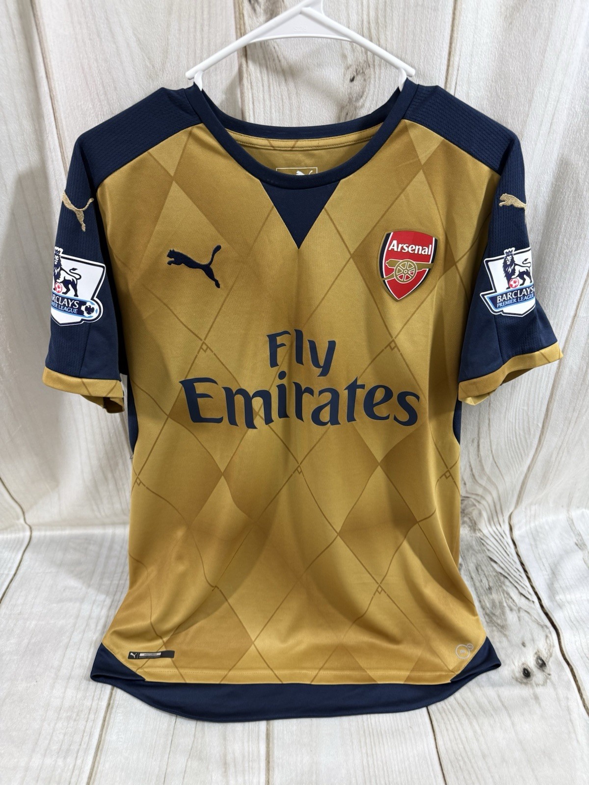 Puma F.C. Arsenal Away 2015 2016 Mens M Soccer Jersey Shirt Gold Blue Football